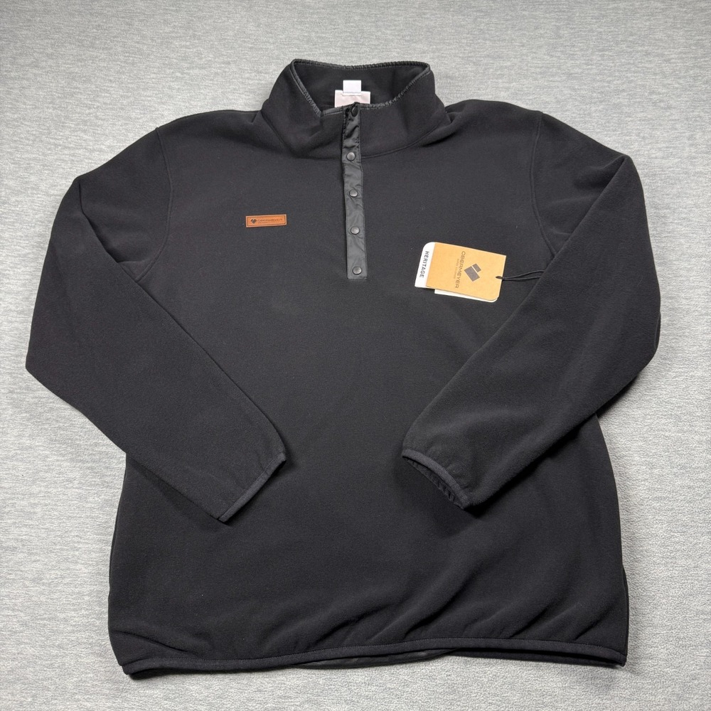 Obermeyer Fleece Mens Large Black Boulder Fleece 1/4 Snap Pullover Jacket‎ NWT
